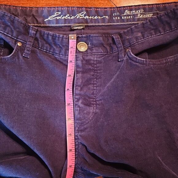 Eddie Bauer Boyfriend Mid Rise Relaxed Leg Corduroy Pants, Size 12, Navy Blue - Picture 5 of 10